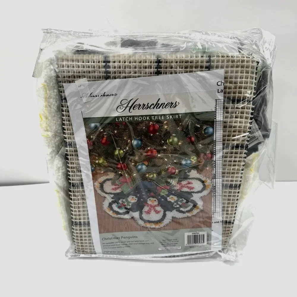 Latch Hook Kit Vintage Christmas Tree Skirt Herrschners Christmas Penguins Pattn